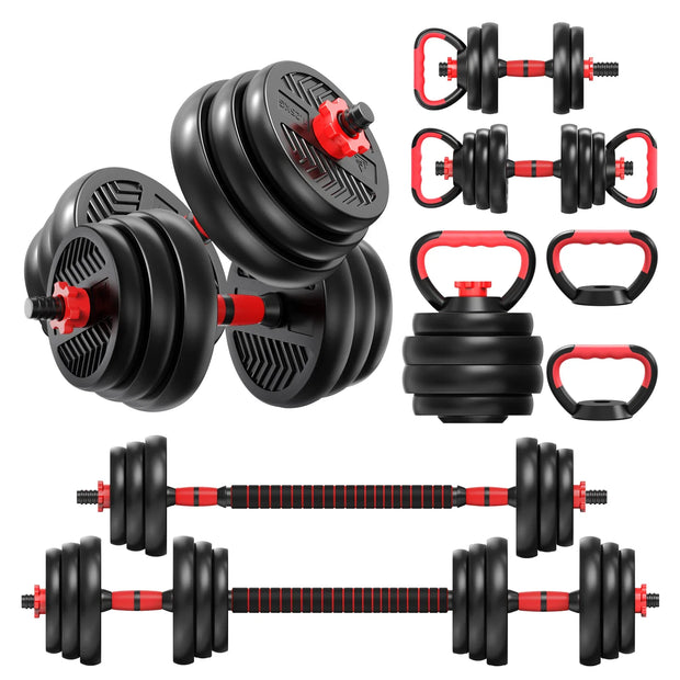 4 in 1 Adjustable Weight Dumbbell Set, Versatile Weights Home Gym Equipment with Dumbbell, Barbell, Kettlebell for Total Body