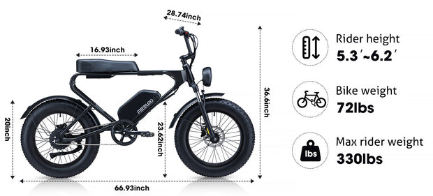 MEELOD DK200 20" Retro Moped Style Electric Bike 750W Motor 48V 13Ah Battery