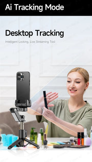360° AI Handheld Gimbal Mobile Phone Anti-Shake Stabilizer Auto Face Tracking Aluminum Rod With Fill Light Optional Microphone