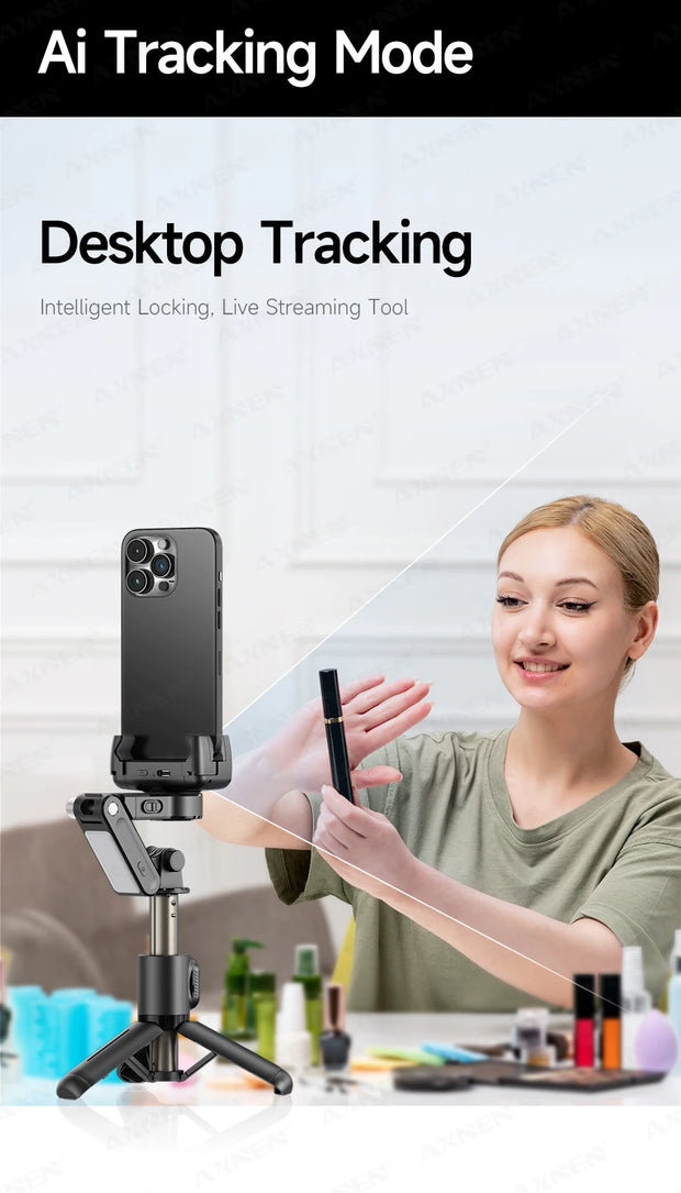 360° AI Handheld Gimbal Mobile Phone Anti-Shake Stabilizer Auto Face Tracking Aluminum Rod With Fill Light Optional Microphone
