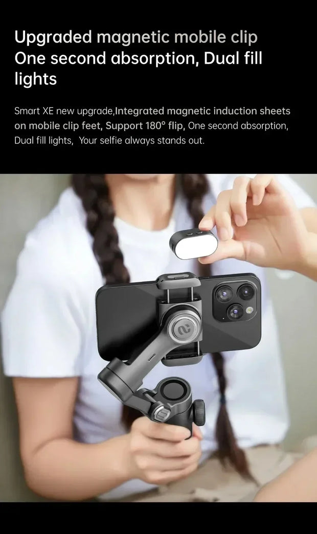 3-Axis Handheld Gimbal Wheel Selfie Stick With Fill Light Phone Holder Outdoor Photography Vlog Recording for iOS Android