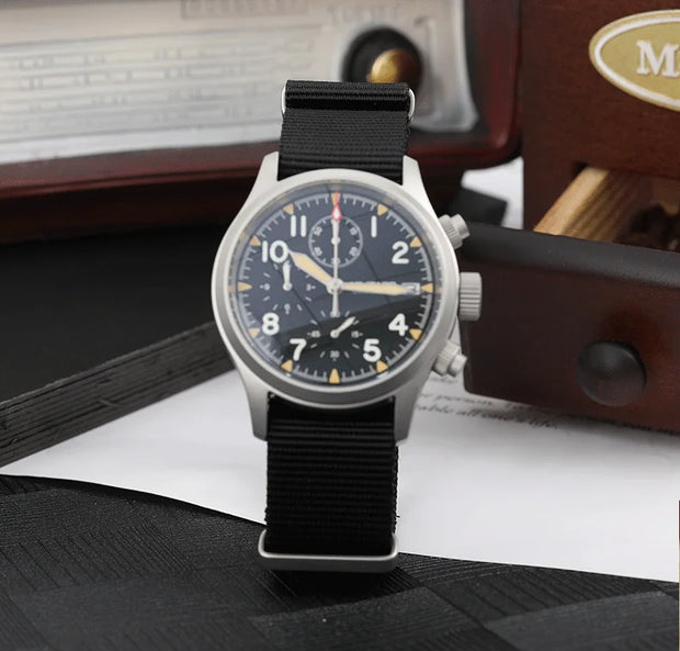 MILITADO Chronograph 39mm Watch BGW-9 Luminous Retro Military 100m Waterproof VK61 Quartz Movement Steel Vintage Men Wristwatch