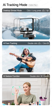 360° AI Handheld Gimbal Mobile Phone Anti-Shake Stabilizer Auto Face Tracking Aluminum Rod With Fill Light Optional Microphone