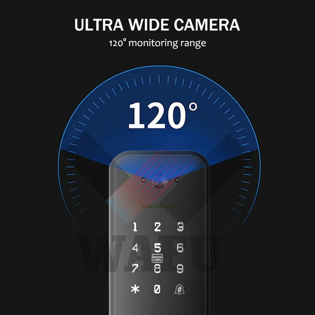 Fingerprint Smart Lock with 120° Wide Angle Camera Smart Doorbell Aluminum Alloy Keyless Entry Lock Handle Biometric for 35-60mm