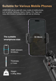 AXNEN M02 Gimbal Smartphone Stabilizer 3-Axis Anti-shake Video Record Handheld Selfie Gimbals for iPhone Android Face Tracking