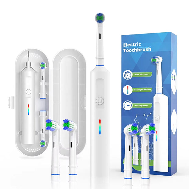 SUBORT Rotating Electric Toothbrush 3 Modes USB Fast Rechargeable Rotary Electric Toothbrush with Travel Case 2 Brush Heads