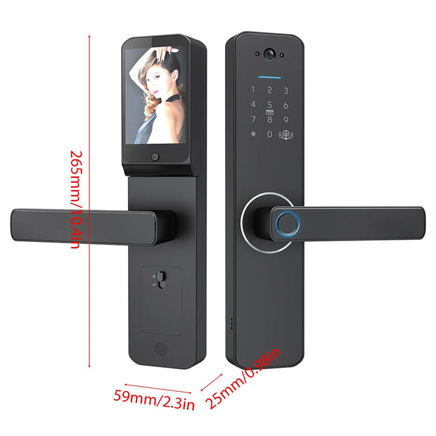 Fingerprint Smart Lock with 120° Wide Angle Camera Smart Doorbell Aluminum Alloy Keyless Entry Lock Handle Biometric for 35-60mm