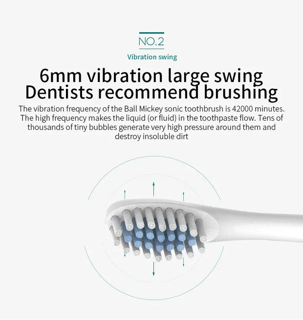 Smart Sonic Electric Toothbrush Waterproof Portable with Ultra Fine Soft Bristles 6 Speed Charging for Adults And Children