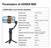 AXNEN M02 Gimbal Smartphone Stabilizer 3-Axis Anti-shake Video Record Handheld Selfie Gimbals for iPhone Android Face Tracking