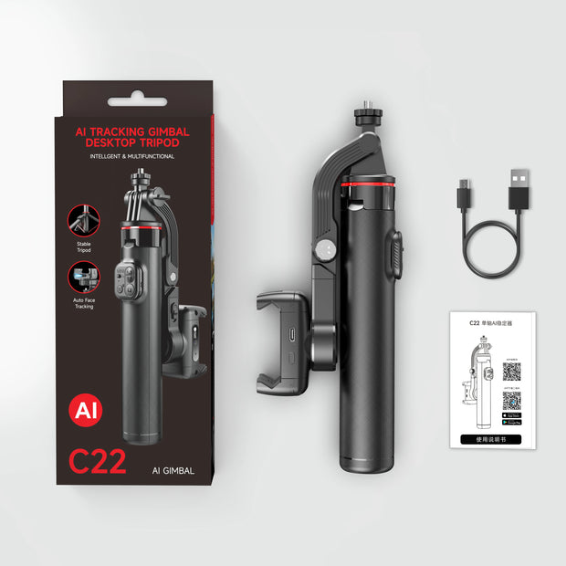 AI Face Tracking Handheld Gimbal Stabiliser 360° Shoot,Magnetic Remote Selfie Stick Tripod for Smartphone,1/4'' Screw for Camera