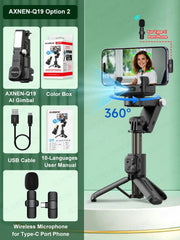 AXNEN Q19 AI Desktop Gimbal Stabilizer 360 Rotation Auto Face Tracking Mobile Phone Handheld Anti-shake Selfie with Fill Light