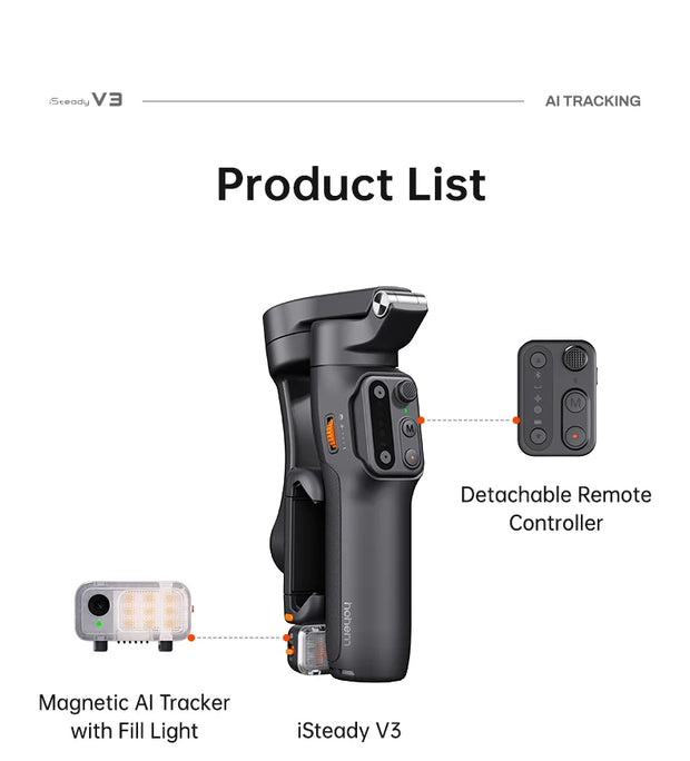 hohem Official V3 Smartphone Stabilizer Ai Face Tracking 3-Axis Phone Gimbal Built-in Selfie Stick Portable iPhone16/Samsung