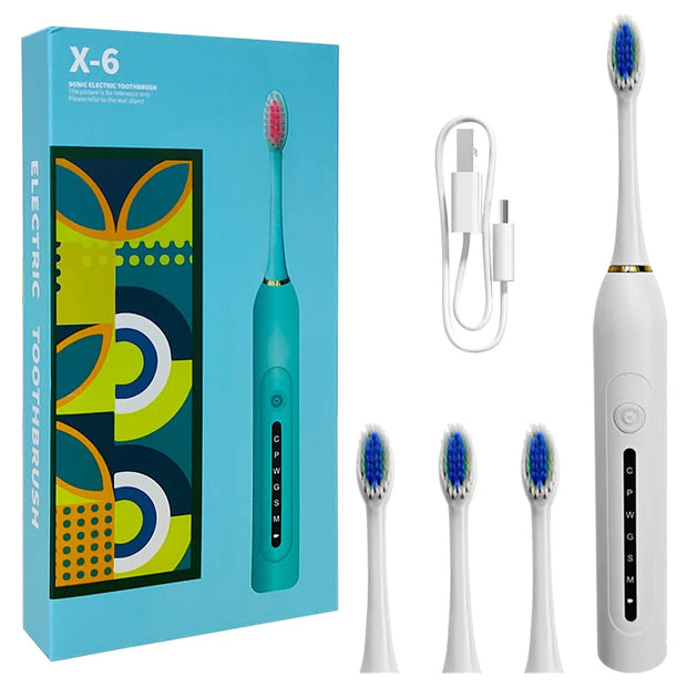 Smart Sonic Electric Toothbrush Waterproof Portable with Ultra Fine Soft Bristles 6 Speed Charging for Adults And Children