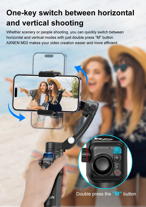 AXNEN M02 Gimbal Smartphone Stabilizer 3-Axis Anti-shake Video Record Handheld Selfie Gimbals for iPhone Android Face Tracking