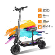 6000W High Power Adult Electric Scooter  Off-Road Commute Foldable 60V 38Ah Large Battery 60 Miles Range 50 Mph Fast E-Scooter
