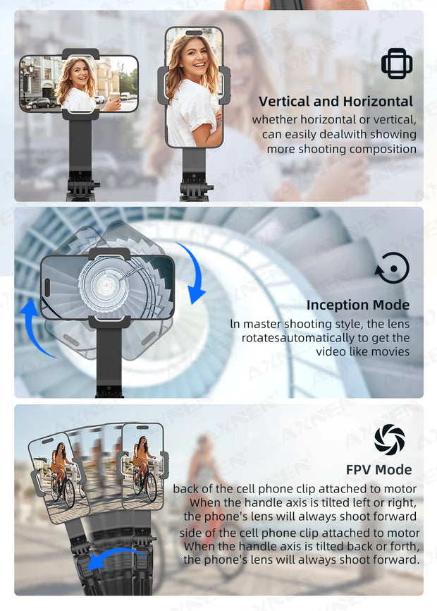 AXNEN HQ2 SERIES Mobile Phone Stabilizer Handheld Gimbal for Smartphone Gopro Action Camera Extension Rod Selfie Stick Tripod