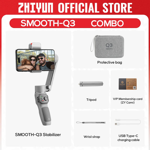 ZHIYUN Official SMOOTH Q3 Phone Gimbal 3-Axis Smartphones Handheld Stabilizer Fill Light for iPhone 13 Android