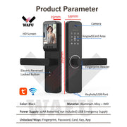 Fingerprint Smart Lock with 120° Wide Angle Camera Smart Doorbell Aluminum Alloy Keyless Entry Lock Handle Biometric for 35-60mm