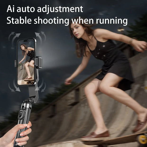 Smart Phone Selfie Stick with Fill Light Anti-Shake Stabilizer Extendable Tripod AI Tracking Gimbal Face Recognition System