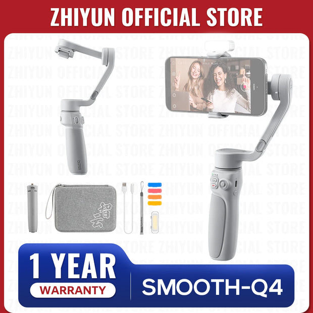 ZHIYUN Official Smooth Q4 Smartphone Gimbal Phone Gimbals 3-Axis Handheld Stabilizer for iPhone 15 pro max/HUAWEI/Samsung/Xiaomi