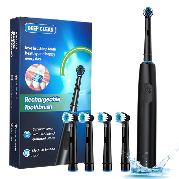 Sonic Rechargeable Rotary Electric Toothbrush Adult Waterproof with Timer 5 Modes & 4 Replaceable Brush Heads for Teeth Cleaning