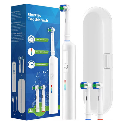 SUBORT Rotating Electric Toothbrush 3 Modes USB Fast Rechargeable Rotary Electric Toothbrush with Travel Case 2 Brush Heads