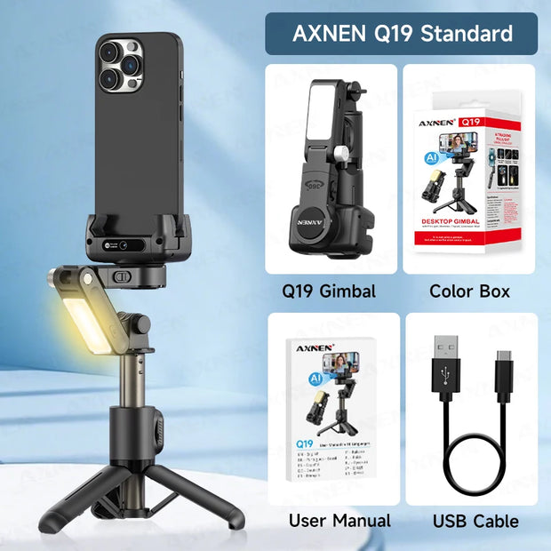 360° AI Handheld Gimbal Mobile Phone Anti-Shake Stabilizer Auto Face Tracking Aluminum Rod With Fill Light Optional Microphone