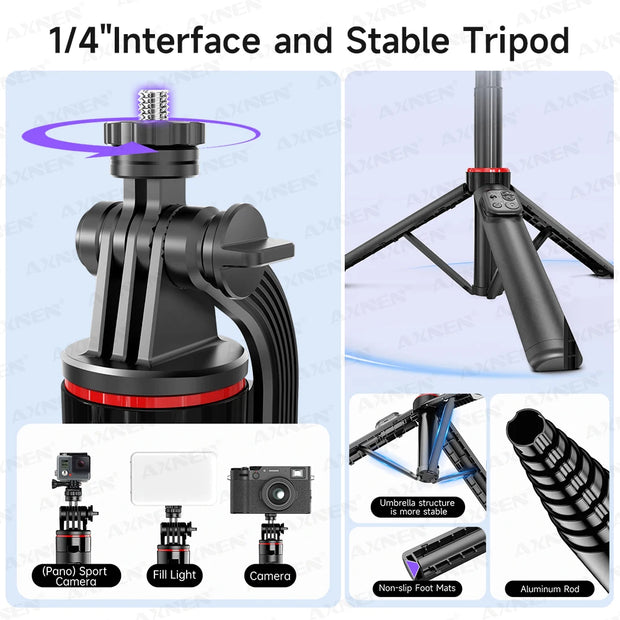 AXNEN C22 AI Tracking 360° Rotational Shoot Deskpot Handheld Gimbal Tripod Extendable Selfie Stick Wireless Remote for Vlog