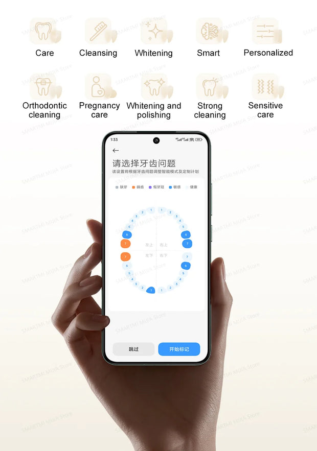 XIAOMI MIJIA Multi-Directional Oscillation Electric Toothbrush,IPX8,Smart 5 Modes, 30day Battery Life, App Control & Travel Lock
