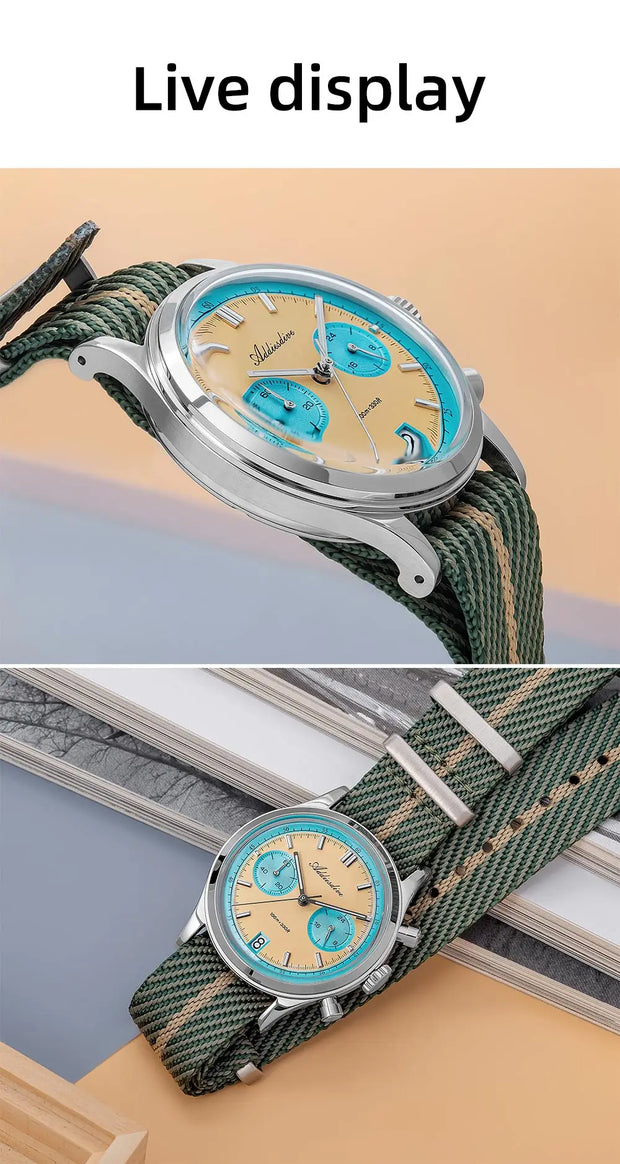 ADDIESDIVE Hot Sale AD2095 Watches For Men Multifunction Chronograph 38mm AR Coating Quartz WristWatches VK64 Waterproof Clock