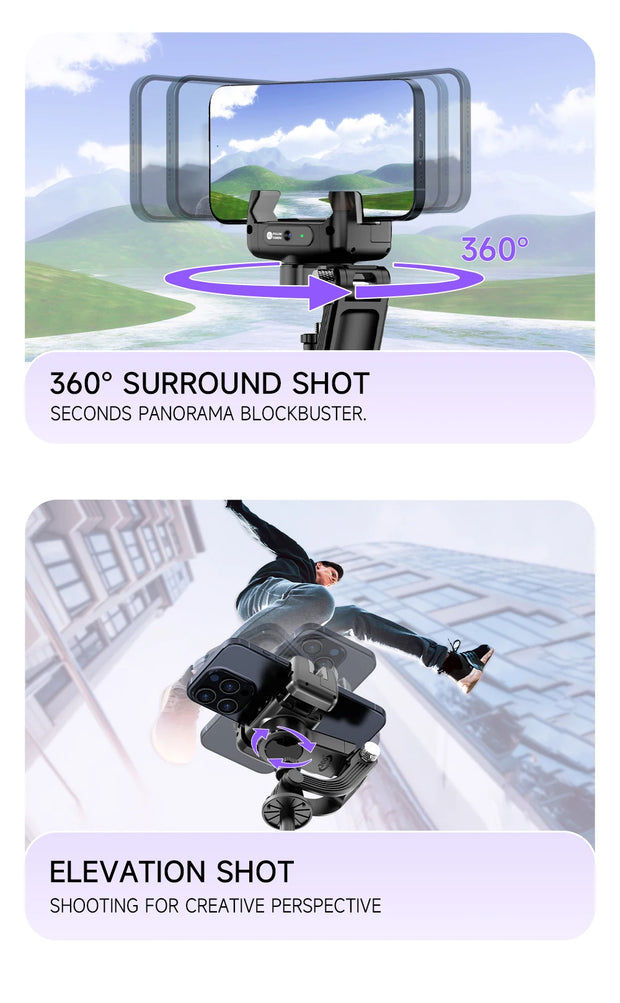 AI Face Tracking Handheld Gimbal Stabiliser 360° Shoot,Magnetic Remote Selfie Stick Tripod for Smartphone,1/4'' Screw for Camera