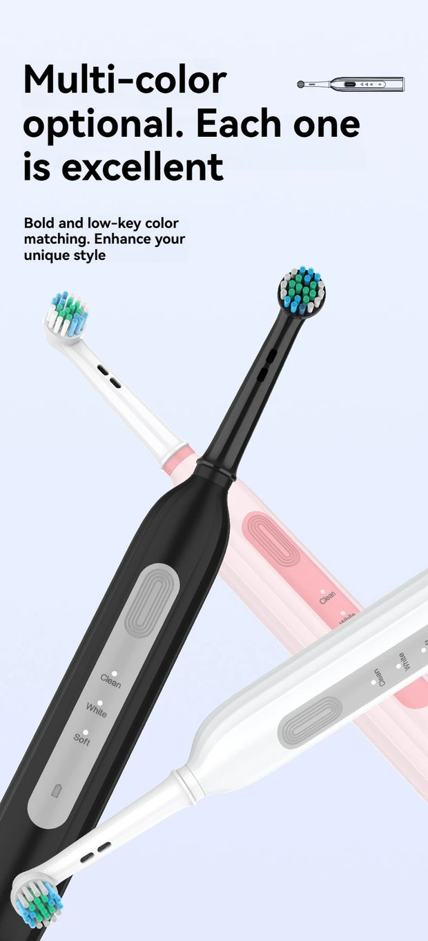 Rotating electric toothbrush suitable for adults, equipped with 6 brush heads, type-c charging, 3-speed 2-minute timed zoning