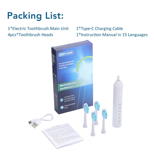 Smart Sonic Toothbrush for Adults, 2025 New with 6 Custom Modes & Quad Brush Heads, Intelligent Timer for Personalized Oral Care