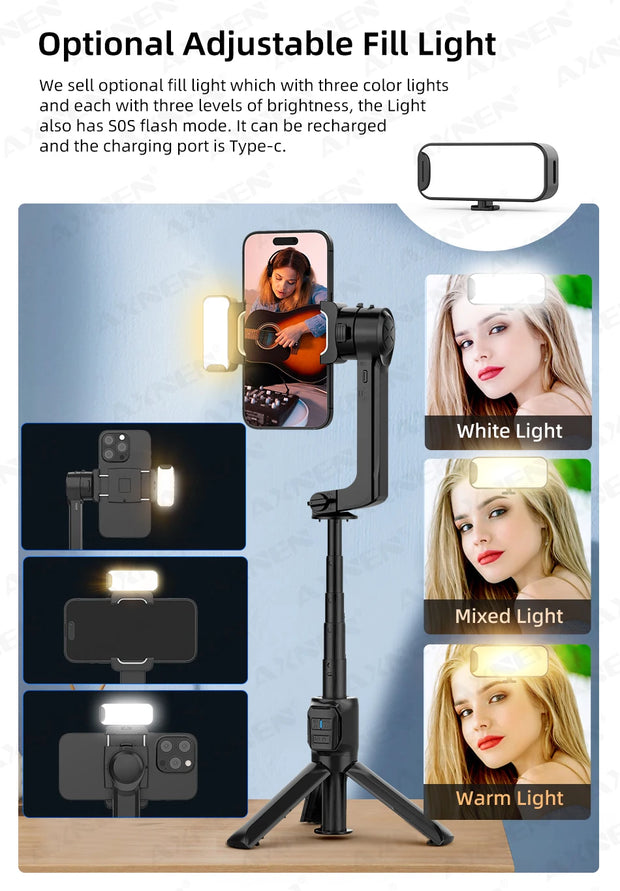 AXNEN HQ2 SERIES Mobile Phone Stabilizer Handheld Gimbal for Smartphone Gopro Action Camera Extension Rod Selfie Stick Tripod