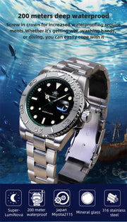 ADDIESDIVE Diving AD2040 Quartz Watches Stainless Steel 200m Waterproof Calendar Display Wristwatch Fashion Super Luminous Watch