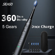 Seago Electric Sonic Toothbrush USB Rechargeable Adult 360 Days Long Battery Life IPX7 4 Replacement Heads Travel Box  SG-575