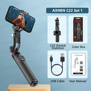 AXNEN C22 AI Tracking 360° Rotational Shoot Deskpot Handheld Gimbal Tripod Extendable Selfie Stick Wireless Remote for Vlog