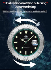 ADDIESDIVE Diving AD2040 Quartz Watches Stainless Steel 200m Waterproof Calendar Display Wristwatch Fashion Super Luminous Watch