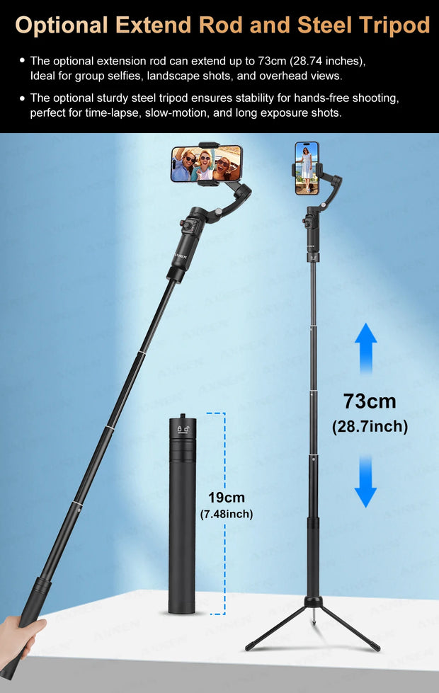 AXNEN M02 Gimbal Smartphone Stabilizer 3-Axis Anti-shake Video Record Handheld Selfie Gimbals for iPhone Android Face Tracking