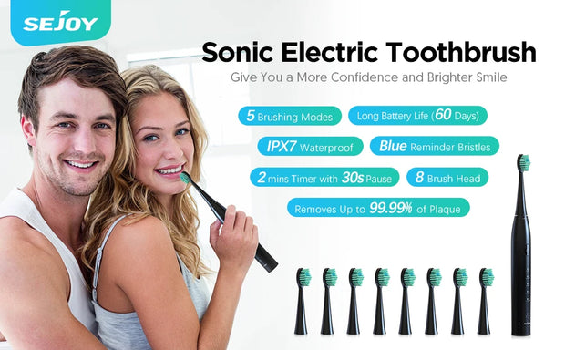Sejoy Electric Toothbrush Whitening Tooth 7 Cleaning Modes for Dental Care Sonic Toothbrush , 2 minutes Smart Timer , IPX7