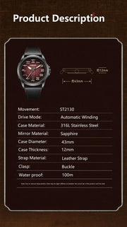 2025 Seagull Mechanical Watch For Men Luxury Vintage Military Watch Luminous Sapphire 100M Waterproof Watches Reloj Hombre 1058H