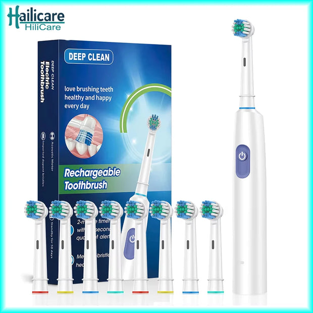 Smart Rotating Timing Electric Toothbrush for Adults Rotating Electric Toothbrushes with 8 Soft Brush Heads Whitening Oral Car