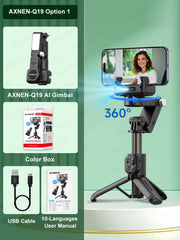 AXNEN Q19 AI Desktop Gimbal Stabilizer 360 Rotation Auto Face Tracking Mobile Phone Handheld Anti-shake Selfie with Fill Light