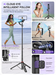 AXNEN C22 AI Tracking 360° Rotational Shoot Deskpot Handheld Gimbal Tripod Extendable Selfie Stick Wireless Remote for Vlog