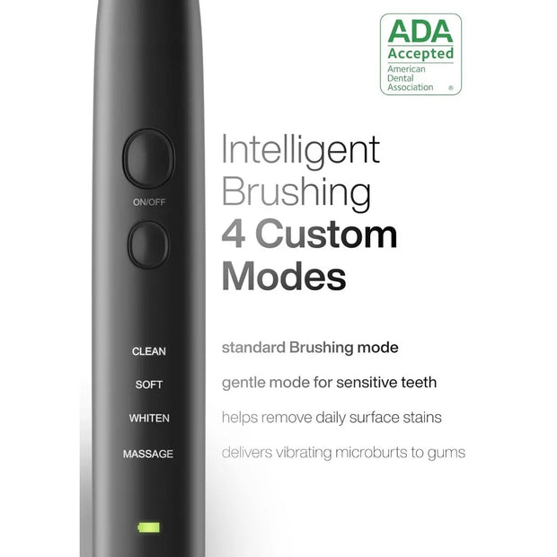Black Series Ultra Whitening Toothbrush – ADA Accepted Electric Toothbrush- 8 Brush Heads & Travel Case – 40,000 VPM Electric Mo