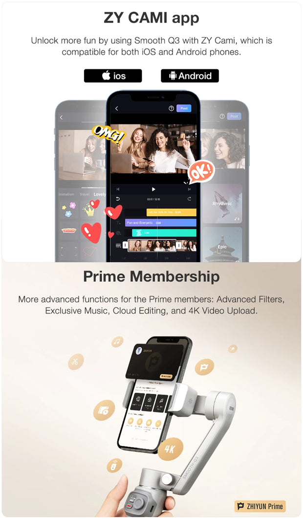 ZHIYUN Official SMOOTH Q3 Phone Gimbal 3-Axis Smartphones Handheld Stabilizer Fill Light for iPhone 13 Android