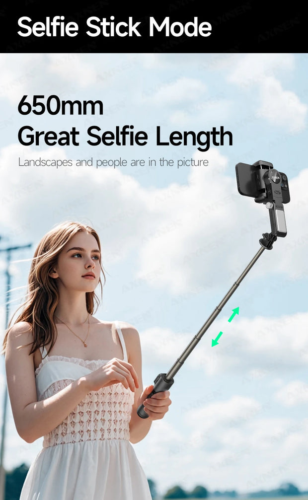 360° AI Handheld Gimbal Mobile Phone Anti-Shake Stabilizer Auto Face Tracking Aluminum Rod With Fill Light Optional Microphone