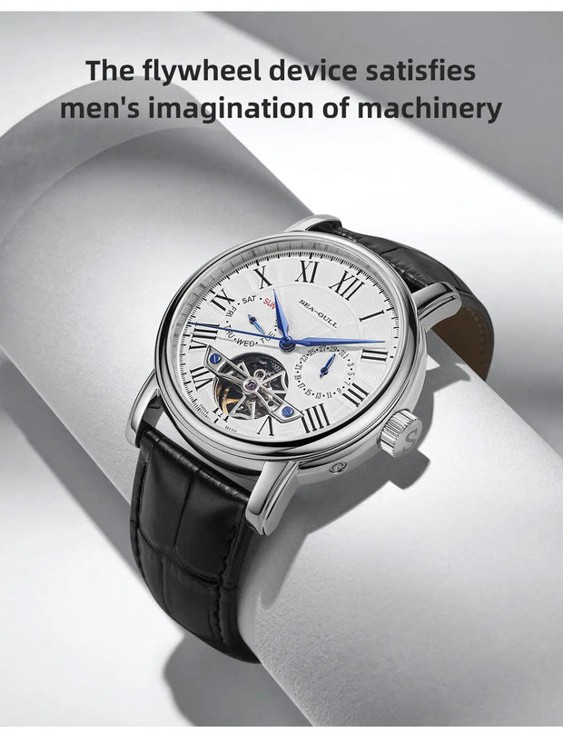 2025 New Seagull Men's Watch Automatic Mechanical Wristwatch Multi-Function Hollow Flywheel Business Simple Watch D819.622