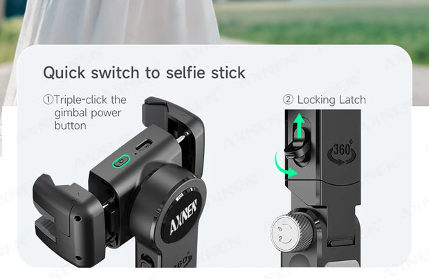 360° AI Handheld Gimbal Mobile Phone Anti-Shake Stabilizer Auto Face Tracking Aluminum Rod With Fill Light Optional Microphone