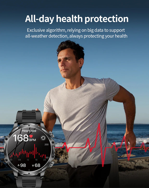 Men Outdoors Sports Smart Watch AK75 Flashlight 700mah Large Battery Bluetooth Calling LED Light Fitness Tracker Smartwatch